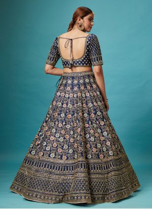 Designer Blue Silk Sequins Trendy Designer Wedding Chaniya Choli