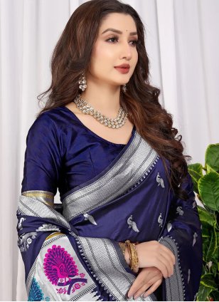 Blue Silk Thread Trendy Sari