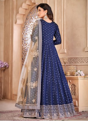 
                            Blue Tafeta Embroidered Anarkali Suit