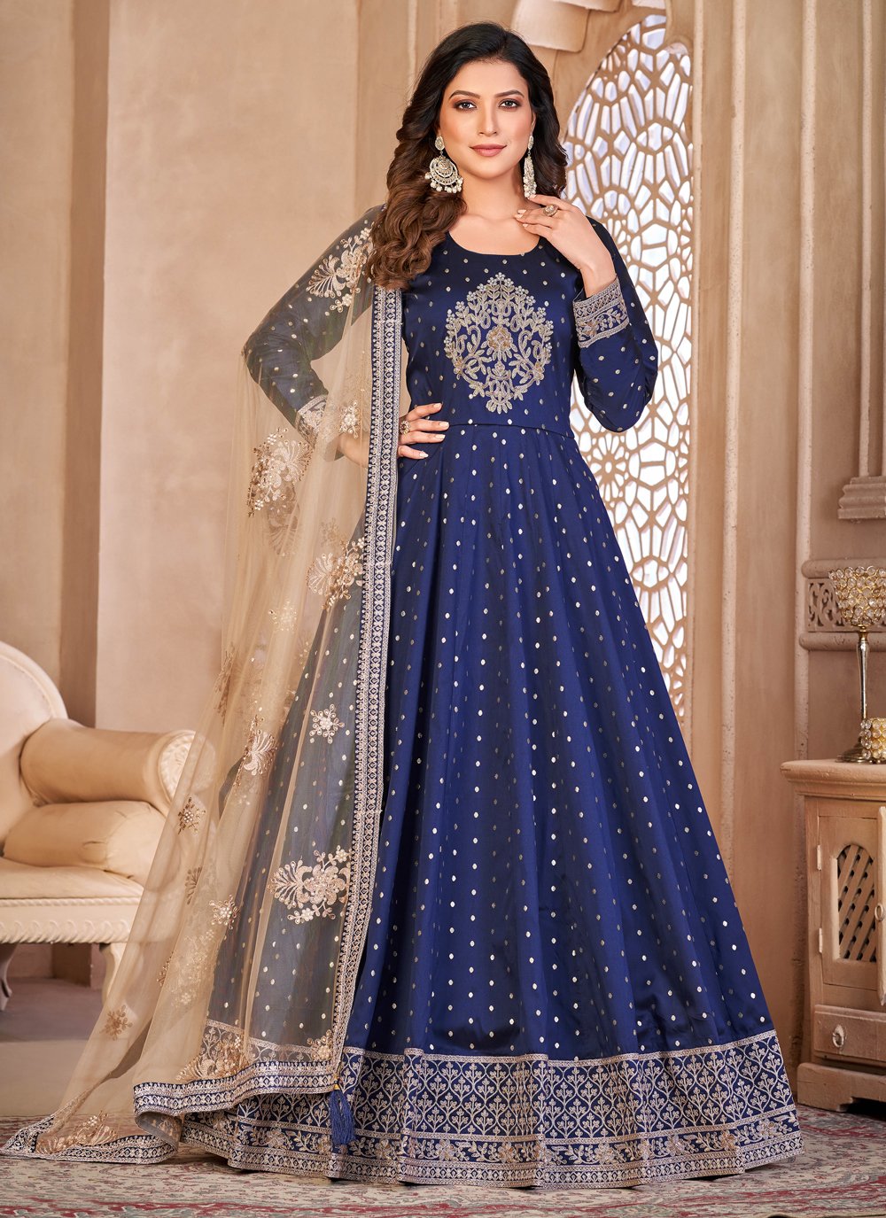 Royal Blue Faux Georgette Designer Anarkali Suit - Zoharin - 2985898