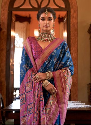 Blue Tussar Silk Digital Print Trendy Sari