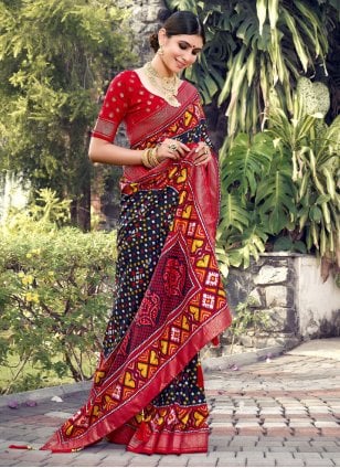 Blue Tussar Silk Foil Print Classic Sari