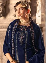 Blue Velvet Embroidered Salwar suit
