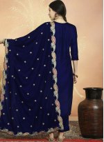 Blue Velvet Embroidered Trendy Salwar Kameez