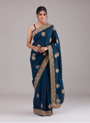 Blue Vichitra Silk Thread Classic Sari