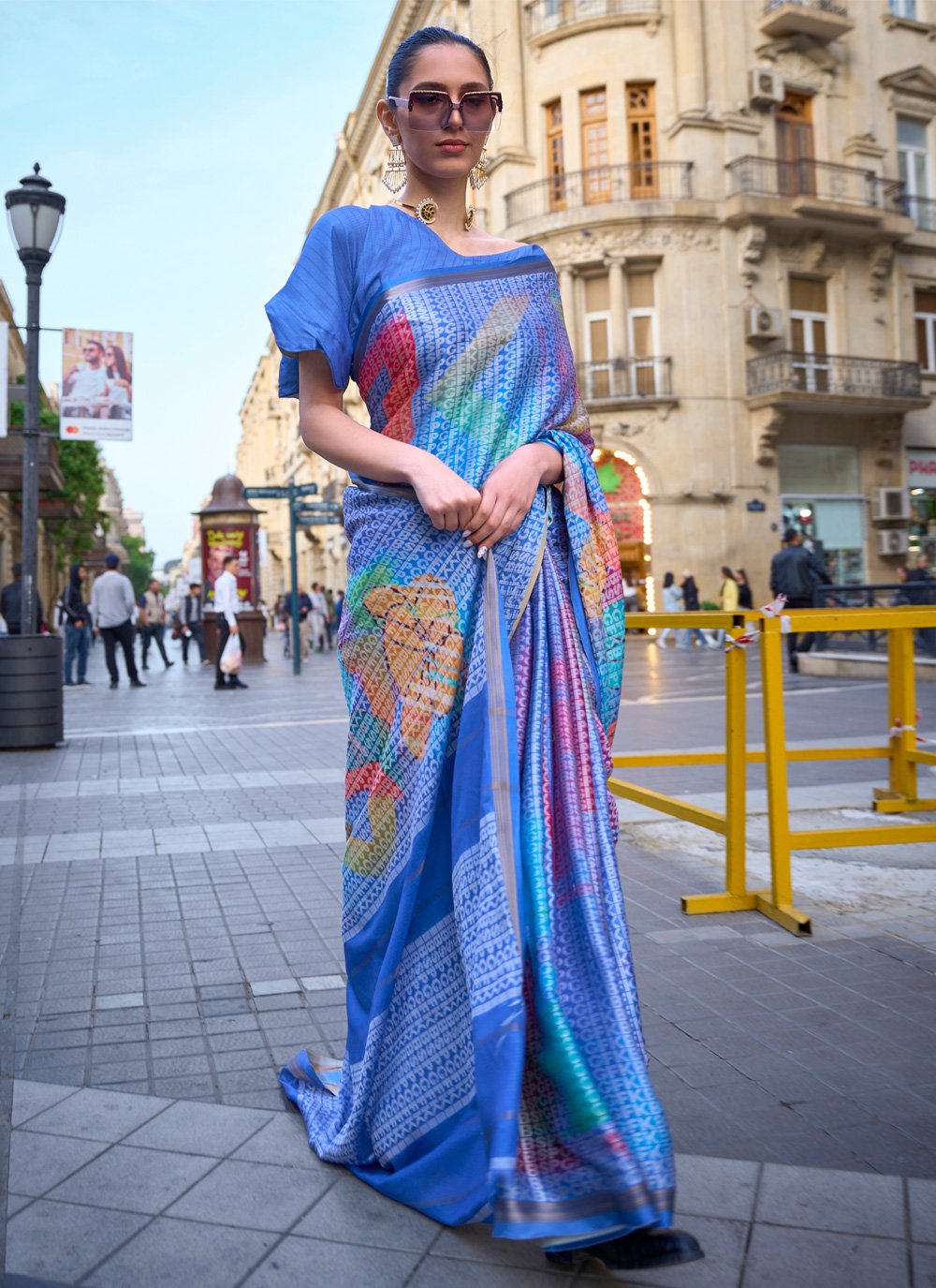 Buy Blue Viscose Printed Trendy Saree Online : USA, UK 