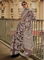 Brown Cotton  Chikankari Contemporary Sari