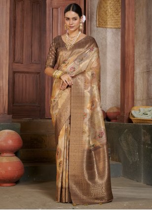 Brown Cotton  Digital Print Trendy Sari