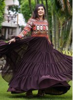 Brown Georgette Embroidered Readymade Trendy Gown