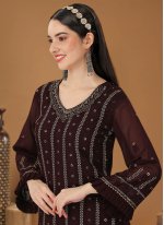 Brown Georgette Embroidered Palazzo Salwar suit