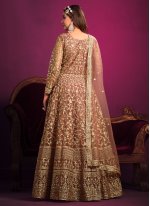 Designer Brown Net Embroidered Anarkali Salwar Suit for Wedding