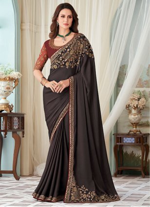 Brown Silk Border Trendy Sari