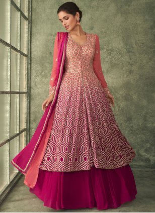Capricious Magenta Pure Georgette  Trendy Gown for Wedding