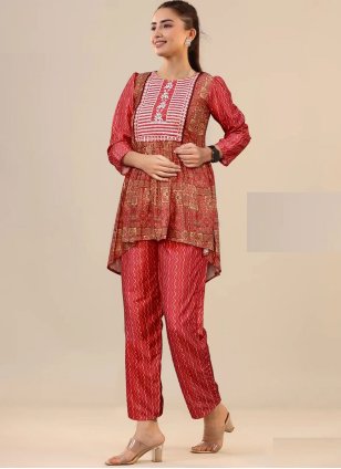 Cotton  Red Casual Indo Western