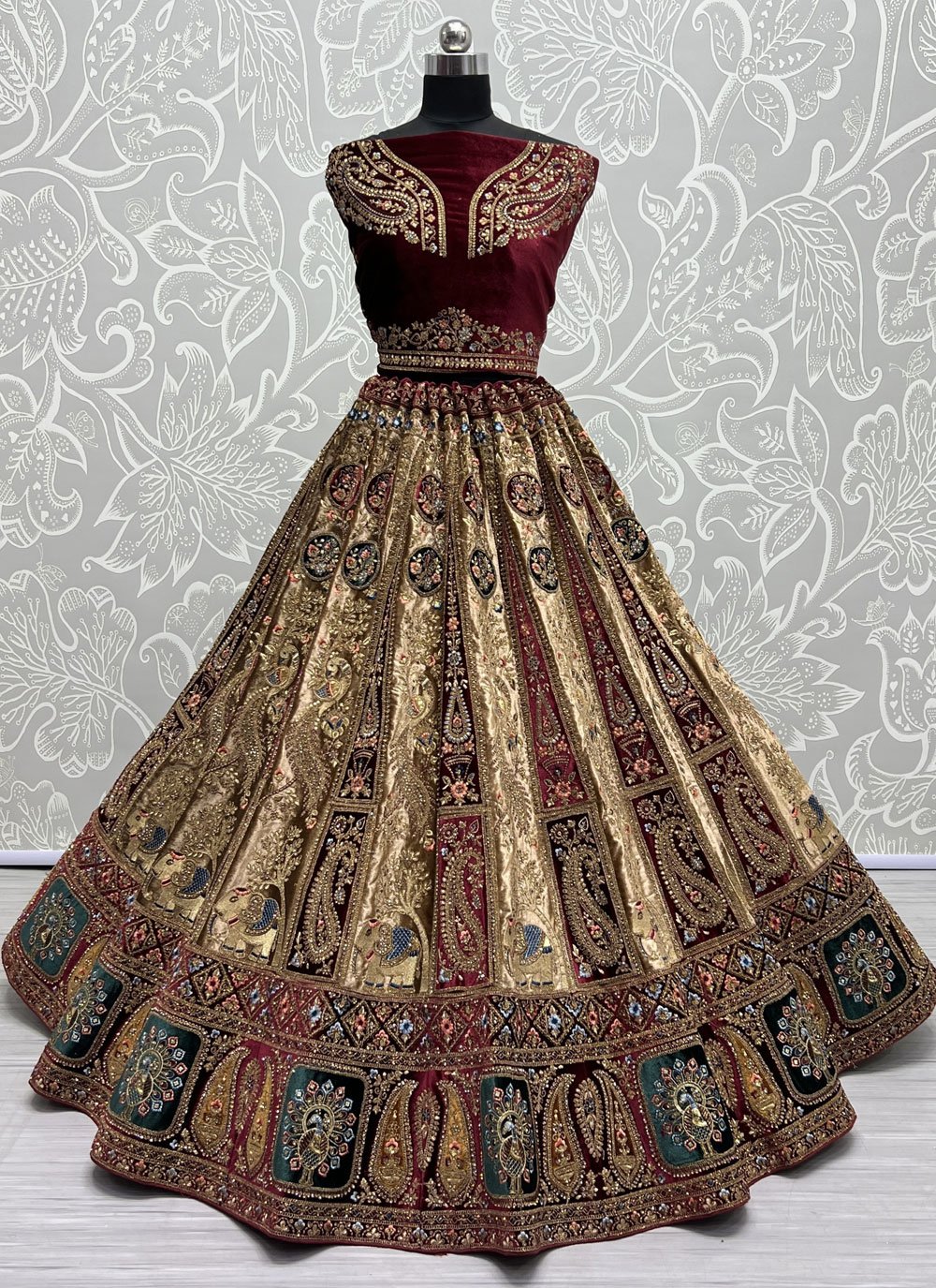 Picture of Eternal maroon & gold lehenga choli set | Bridal lehenga choli,  Designer lehenga choli, Indian wedding gowns