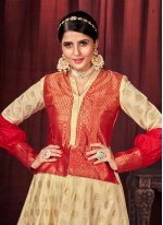 Cream Art Silk Woven Readymade Salwar Suits