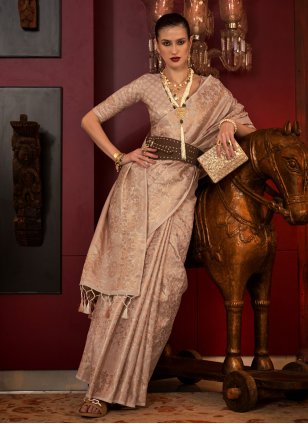 Cream Handloom Silk Weaving Trendy Sari