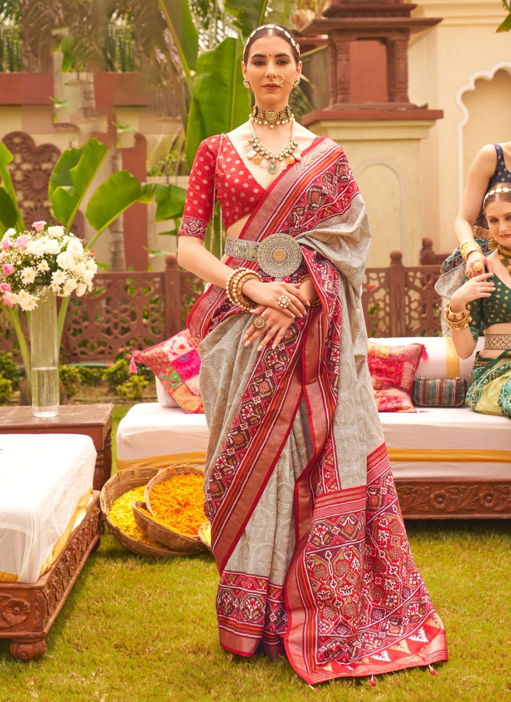 Shop Online Cream Matka Banarsi Silk Saree with Red Zari Border in USA –  Pure Elegance