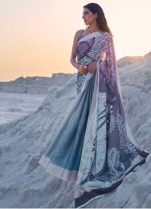 Crepe Digital Print Casual Sari in Multi Colour