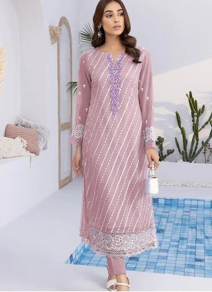 Deserving Pink Embroidered work Straight Salwar Suit