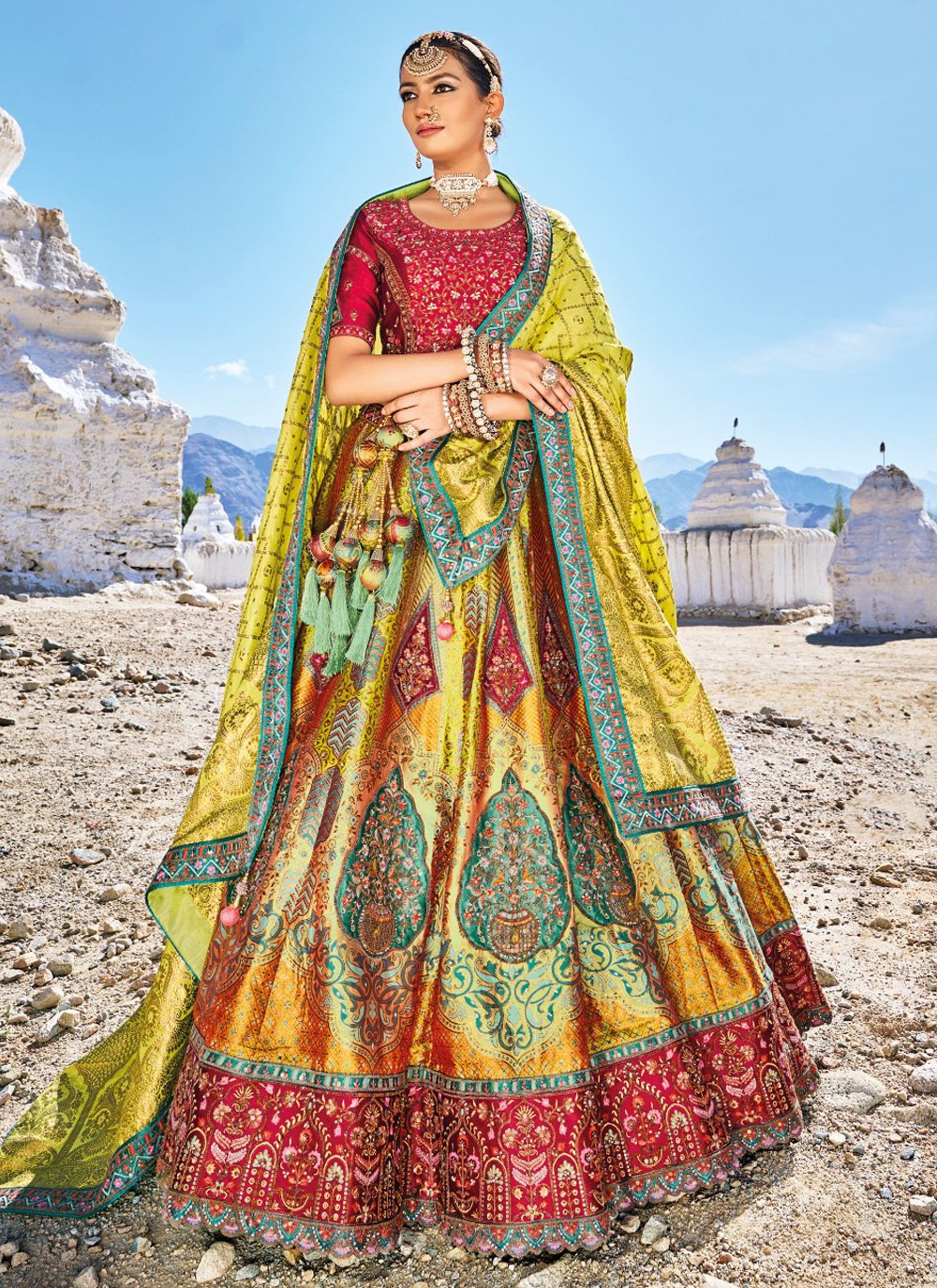 Designer Party Wear Banarasi Silk Lehenga Choli In Turquoise Color