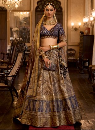 Designer Multi Colour Silk Mirror Work Readymade Bridal Lehenga Choli for Wedding