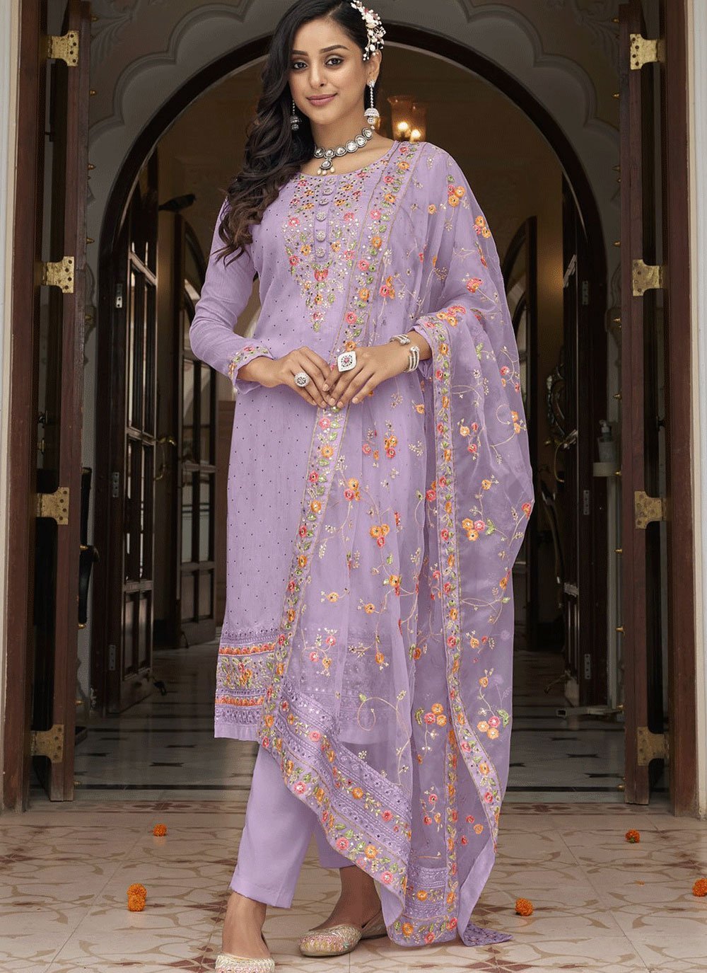 Women's A Line Silk Salwar Suit Set (2PCRAW-SILK00N16706653-OFF WHITE-40) :  Amazon.in: Fashion