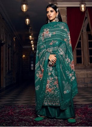 Elegant Rama Georgette Embroidered Palazzo Salwar Suit