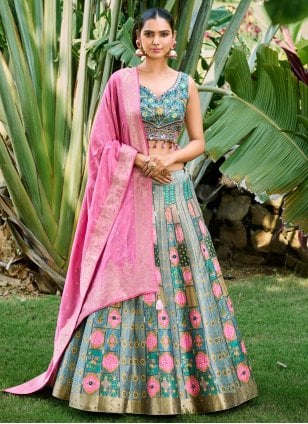 Buy Multi Color Lehenga Dupion Embroidered U Neck Chevron Pattern Set For  Women by Siddhartha Bansal Online at Aza Fashions.