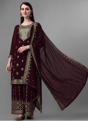 Embroidered Georgette Salwar suit in Wine