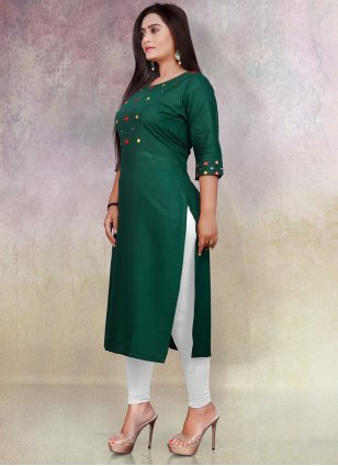 Embroidered Green Rayon Designer Tunic