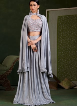 Embroidered Silver Imported Designer Sari