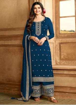Prachi Desai Embroidered work Blue color Georgette fabric Embroidered Designer Salwar Suits