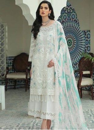 Embroidered work Sea Green and White color Georgette fabric Embroidered Salwar suit