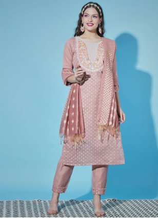 Epitome Chanderi Embroidered Peach Readymade Salwar Suit