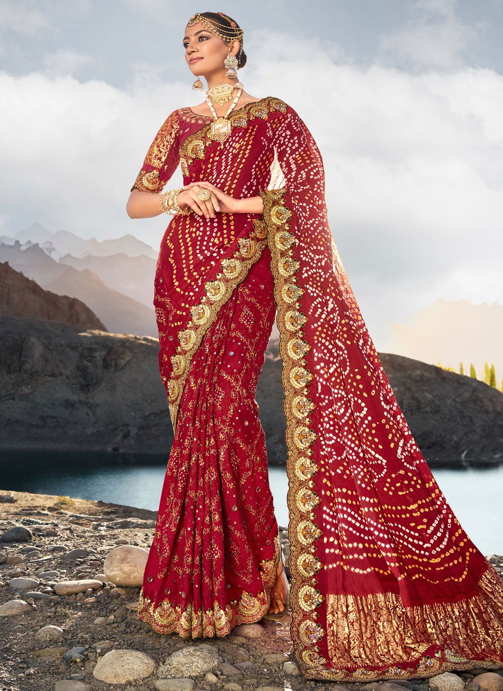 Bridal, Traditional, Wedding Red and Maroon color Silk fabric Saree :  1924382