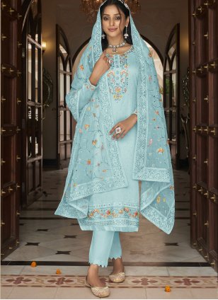 Epitome Sky blue Georgette Embroidered Salwar suit