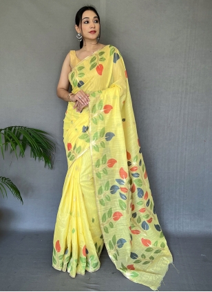 MUSTARD YELLOW CHANDERI SAREE – Ikkat Door