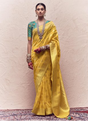 Extraordinary Weaving Yellow Silk Saree