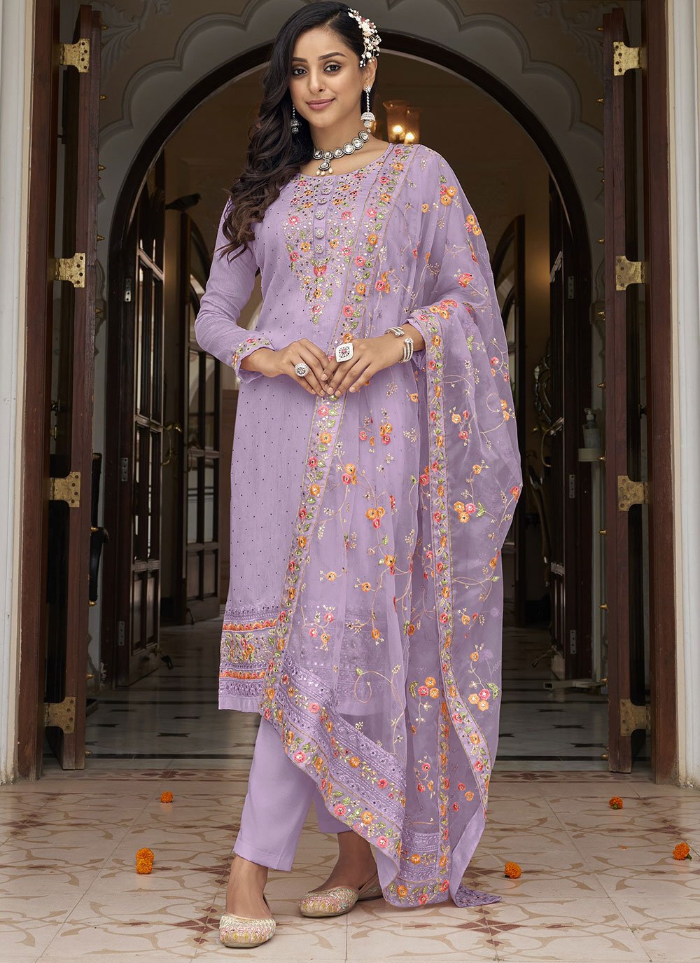 Bawa Creations - Enjoy the combination of Luxury, Elegance and style with  our Peach colour formal suit and pure georgette garara with machine  embroidery Plus 2.5-metre dupatta ! . . . . . . . . . . . . . #