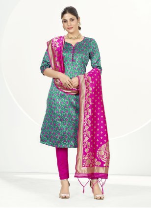 Firozi Banarasi Silk Woven Pant Style Suit