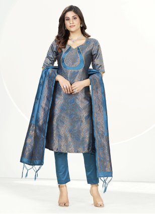 Firozi Banarasi Silk Woven Trendy Salwar Kameez
