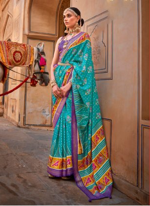 Firozi Silk Patola Print Classic Saree