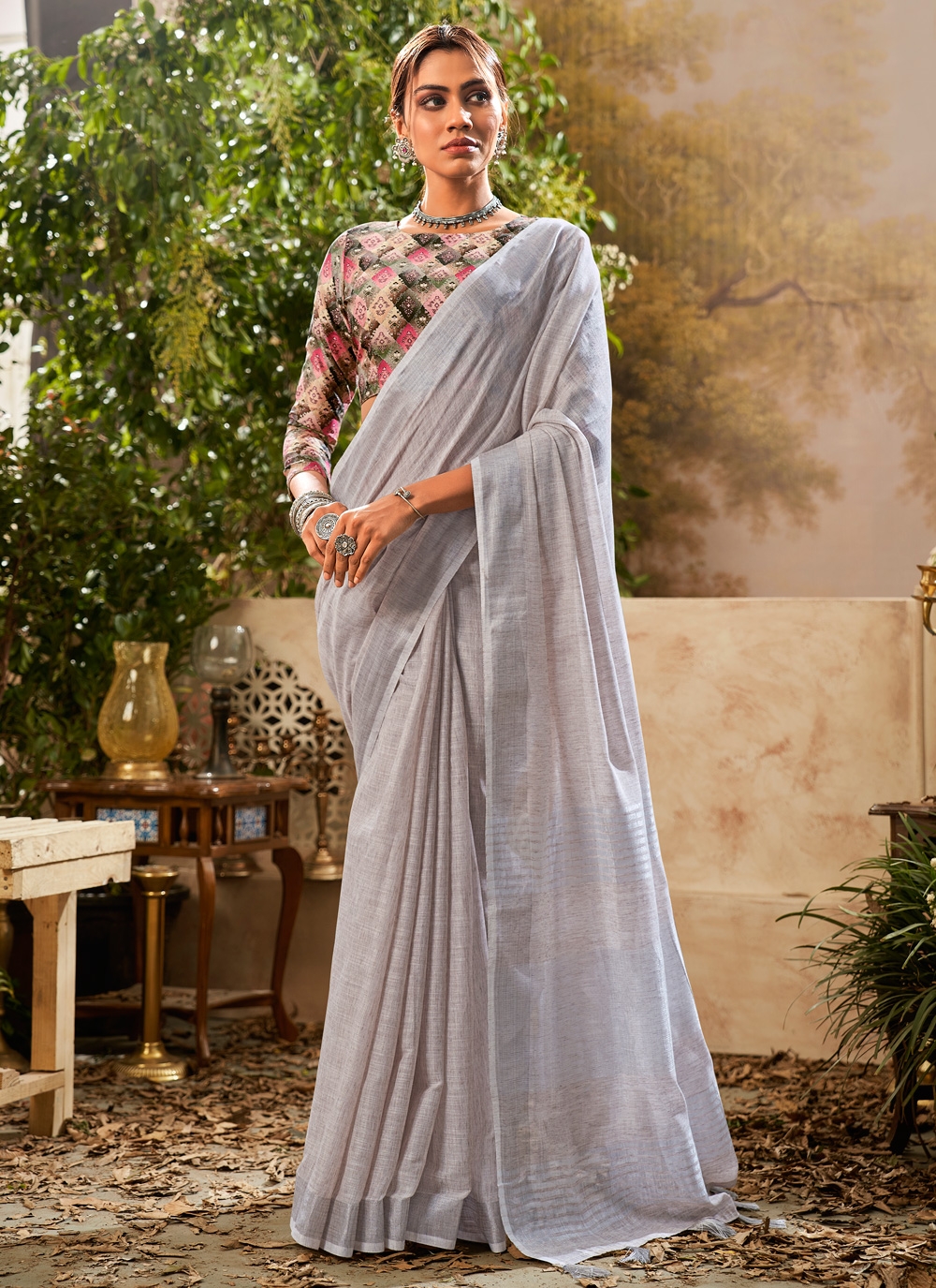 Grey hot sale khadi saree