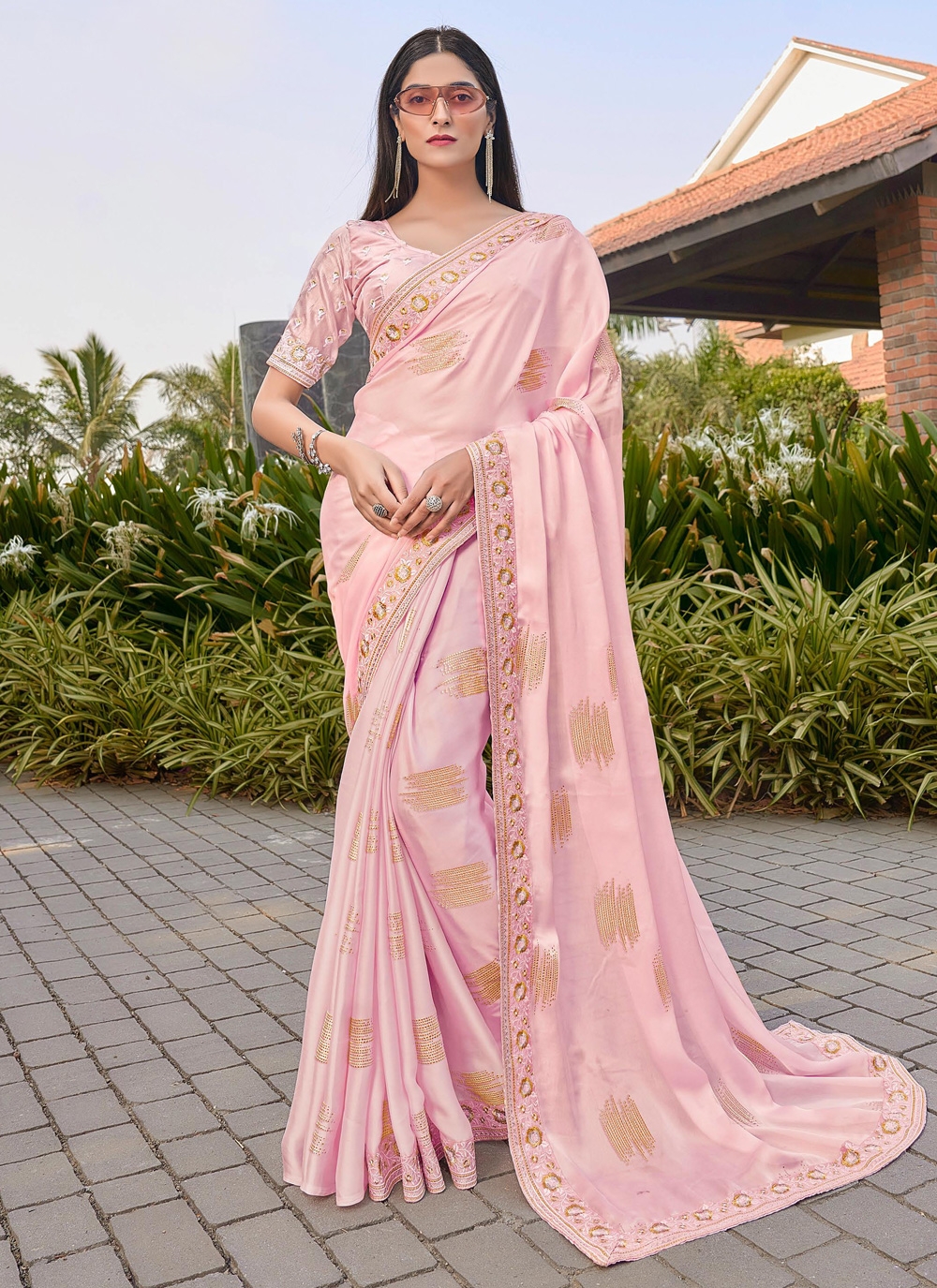 New designer best embroidered bridal saree with contrast blouse