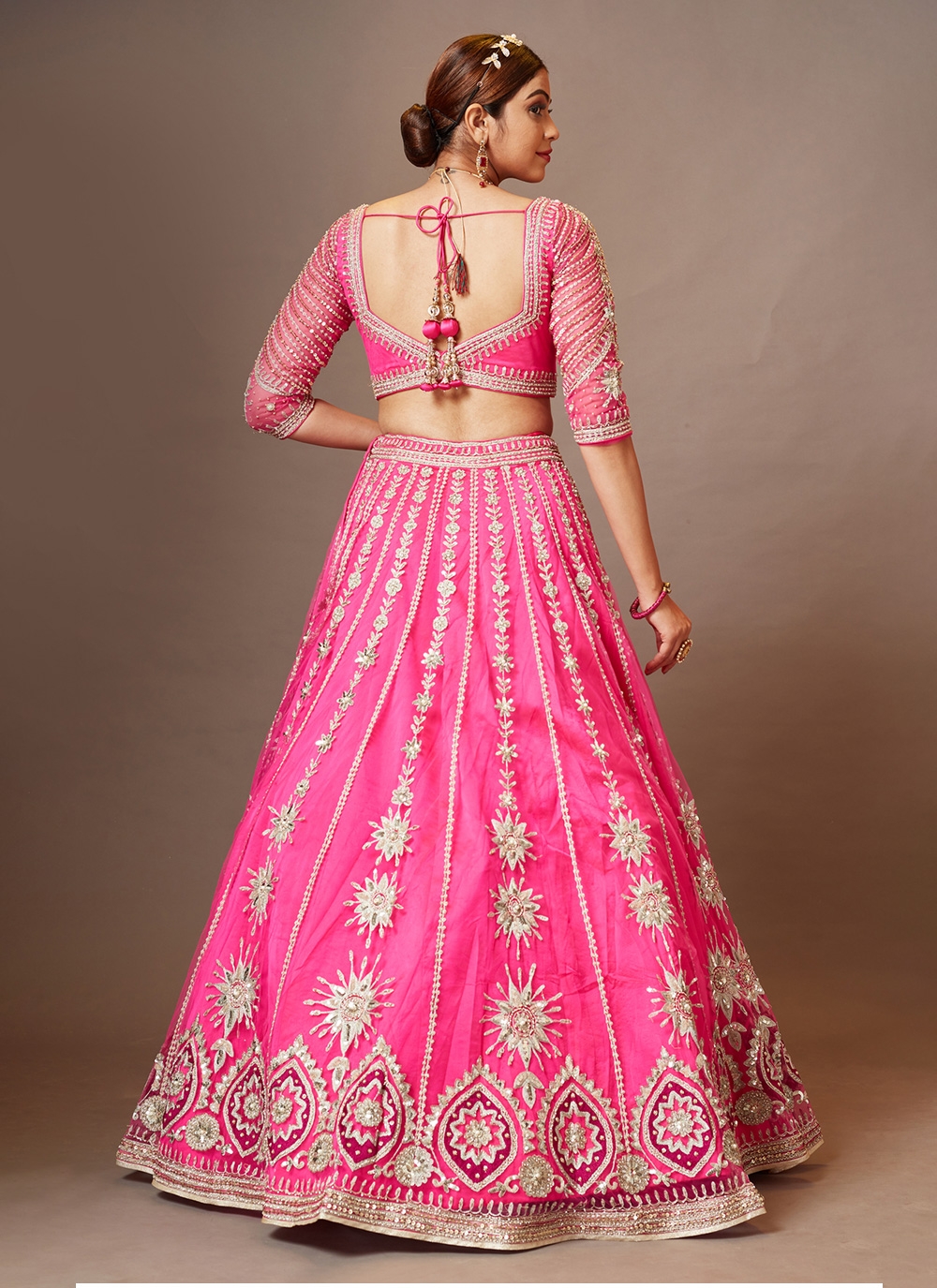 Ethnic Designer Embroidered Fuchsia Pink Georgette Bridal Lehenga at Best  Price in Durg