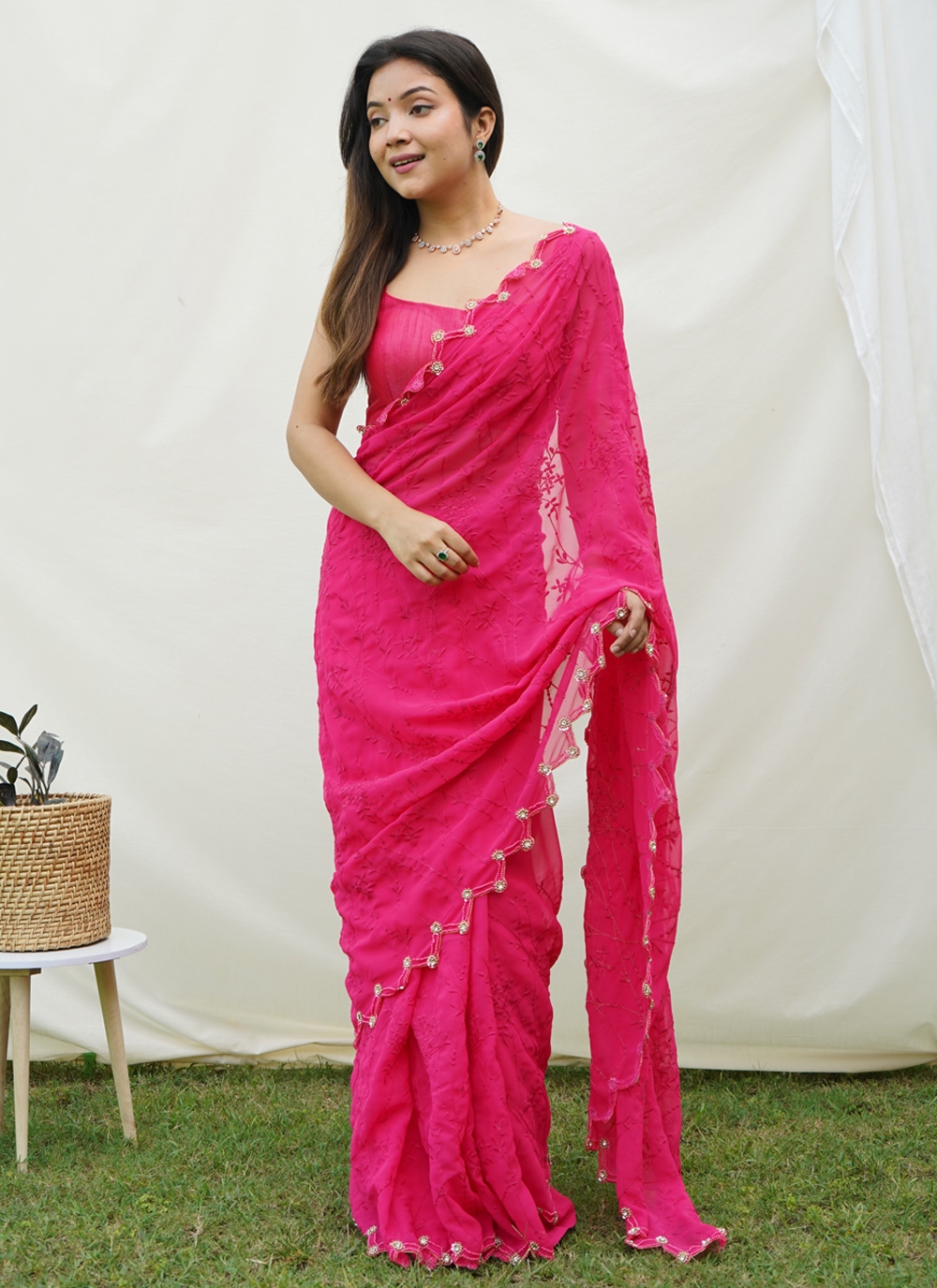 Pastel Pink Georgette Chikankari Saree – Priyuja