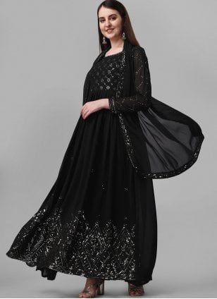 Georgette Black Embroidered Anarkali Suit