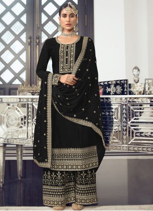Georgette Black Embroidered Palazzo Salwar Suit