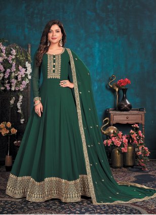 Georgette Embroidered Green Designer Trendy Gown